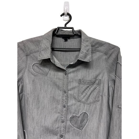 Torrid Taylor Dark Grey Denim Heart Button Front Shirt Women's 1X - Picture 5 of 13